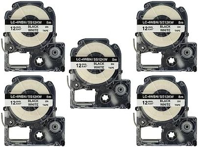 vhbw 5x cassette à bande cartouche 12mm noir sur blanc pour imprimante d´étiquette Epson LabelWorks LW-1000P, LW-600P remplace LC-4WBN, SS12KW.