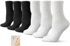TOCONFFON Women's Cozy Fluffy Socks Fuzzy Socks Plush Socks 6 Pairs,3 White 3 Black