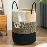 YOUDENOVA Cotton Rope Basket Large Blanket Basket Woven Storage Basket Toy Storage Organiser Nursery Decor Laundry Hamper with Handle 58L (38cm(D) x50cm(H), Z-brown2)