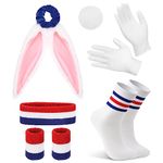 6 Pcs Halloween Bunny Rabbit Costume Kit Cotton Gloves Bunny Headband and Wristband Bunny Ears Hair Scrunchies Socks