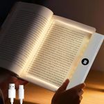 Flat Book Light, Dual-Use Reading Light & Night Light for Bedside Rechargeable LED Full-Page Light with 3 Colors & Timer for Shadow-Free Reading (White)