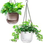 Melphoe 2 Pack Self Watering Hanging Planters Indoor Hanging Flower Pots, 6.5 Inch Outdoor Hanging Plant Pot Basket, Plant Hanger with 3Hooks Drainage Holes for Garden Home (Gray + White)