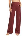 Promover Women's Activewear Trousers Yoga Trousers with Pockets Straight Wide Leg Stretch Work Tracksuit Bottoms Gym Joggers Causal Lounge Tummy Control Pants Petite/Regular/Tall,Dark Burgundy,XL