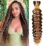 Datanala Human Braiding Hair Deep Wave Bulk Human Hair for Braiding Brazilian 100% Unprocessed Virgin Wet and Wavy Human Hair Extensions for Boho Braids Human Hair Braiding Hair (P4/27#, 18Inch)