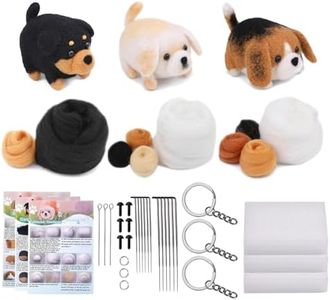 Yitexin 3 Pcs Dog Needle Felting Kit, Animal Wool Felting Kit for Starter Adult, Felt Kit Felting Supplies with Foam Pad Needles Instructions Keychain for Beginners DIY Craft Project Gift