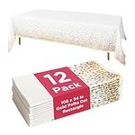 Master Deals USA 108" X 54" White Disposable Plastic Tablecloth with Gold Accents