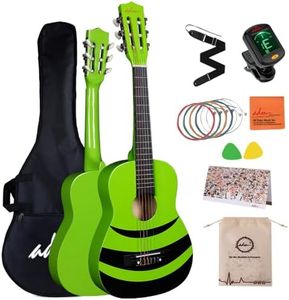 ADM 1/4 Kids Classical Guitar Kit, 30" Junior Guitar Set for Beginnners with Gig Bag, Clip on Tuner, Strap, Picks, Extra Strings, Storage Bag and Cleaning Cloth (Green Honey Bee)
