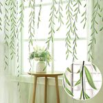 BROSHAN Voile Window Room Curtain Willow Leaves Print Sheer Voile Panel Drapes Green Window Treatments, 1 Panel, 78''L x 39" W