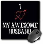 3dRose LLC 8 x 8 x 0.25 Inches Mouse Pad, I Love My Awesome Husband Red Heart Black Background (mp_172483_1)