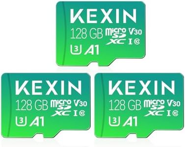 KEXIN 128GB Micro SD Card 3 Pack with Adapter - Up to 90MB/s 4K, V30, A1, C10, 4K UHD High Speed microSDXC UHS-I Memory Card Compatible with Action Camera Drone Game Smartphone Tablet 128G 3Pack