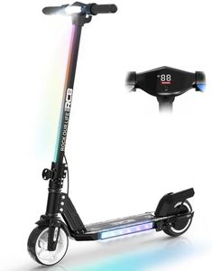 RCB R12 Electric Scooter for Kids age 6-12, Up to 9.3 mph & 6.2 Miles, 6.5" Foldable Electric Scooter, LED Display,LED Rainbow Light,Two Types of Braking,Gift for Kids