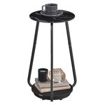 VASAGLE Round Side, 2-Tier Nightstand, End Glass Top and Particleboard Shelf Cocktail Table, for Living Room, Bedroom, Small Spaces, Modern Style, Marble Black ULET287B58