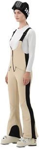 HIGH EXPERIENCE Womens Ski Bib Pants Slim Fit Soft Shell Snow Skinny Fitted Snowboard Insulated Waterproof Windproof Warm (Light Khaki, Small)