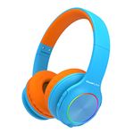 PowerLocus Kids Headphones, Bluetooth Headphones Over Ear for Kids, LED Lights, 74/85/94dB Safe Volume Limit Headphone, Micro SD/TF, Foldable with Hi-Fi Stereo, Built-in Mic for School/Tablet/Travel