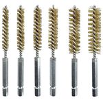 6 Pieces Brass Bore Brush Set in Different Size, Twisted Wire Cleaning Brush with 1/4 Inch Hex Shank for Power Drill Impact Driver (8, 10, 12, 15, 17, and 19mm)