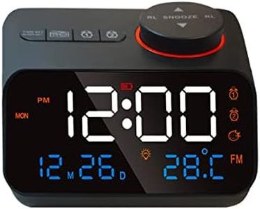 Golzar Digital Alarm Clock, Big Clear Numbers, Alarm Clock 0 to 100% Brightness,Silent Operation, Date & Temperature/Humidity,Easy-to-Set,Radio,Two USB,Nice Form Factor,and Made Materials.