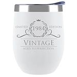 40th Birthday Gifts for Women Men - 1984 12 oz White Stemless Wine Tumbler - 40th Birthday Decorations - Birthday Gifts for 40 Year Old Man Woman - Funny 40th Birthday Idea Presents for Women