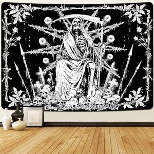 Uspring Skull Tapestry Black Goth Tapestries Horror Skeleton Tapestry Grim Reaper Tapestry Hippie Tapestry Wall Hanging for Bedroom Home Decor (51.2 x 59.1inches)