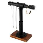 MyGift Industrial Pipe T-Bar Jewelry Bracelet & Necklace Adjustable Height Display Stand with Wood Base