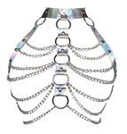 Pinwe Women Punk Harness Bra Adjustable Cage Waist Belts Body Chest Harness Straps Roleplay Costume Clubwear, Silver, One Size