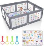 Voovc Premium Baby Playpen with Mat, 71x60 Inches Extra Large Playpen for Babies and Toddlers, Indoor & Outdoor Activity Center, Safety Baby Play Pen with Gate Prints