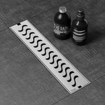 Ruhe® 24x4 Inches Wave Shower Drain Channel | 304 Stainless Steel Shower Water Drain Channel| Floor Drain with Cockroach Trap, Side Hole, and Collar