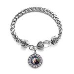 Inspired Silver St. Anthony Circle Charm Braided Bracelet Silver Plated with Crystal Rhinestones