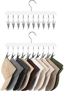 StorageWorks Hat Organizer, Hat Storage for Closet, Hat Racks for Baseball Caps, Set of 2 Cap Organizer with 10 Adjustable Stainless Steel Clips, Fits All Caps, White