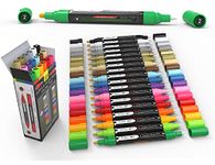 TOOLI-ART Acrylic Paint Markers Paint Pens Set Essential Color Series For Rock Painting, Canvas, Mugs, Plastic, Metal, Glass Paint, Fabric, Wood, DIY. Non Toxic, Quick Dry,Waterbased (18 DOUBLE SIDED)