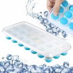 Solitude Silicone Round Pop Up Ice Cube Mold Trays with Lid for Freezer with Easy Release Flexible Silicone Bottom, Stackable Whiskey Bar Ice Cube Moulds (Multicolor, Pack of 1)