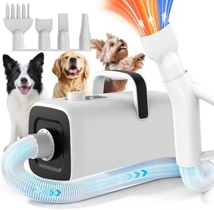 Dog Dryer, High Velocity Blow Dryer for Dogs, Dog Blower Grooming Dryer with 4 Nozzles, Low Noise Force Pet Hair Dryer, Adjustable Speed & Temp, Cool-Warm-Hot Cycle Mode, Extendable Hose, PGD100