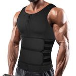SHAPERIN Men Neoprene Sauna Zipper Waist Trainer Vest Tank Top Trimmer Body Shaper with Two Belt