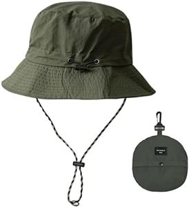 Biesryi Sun Bucket Hat for Men/Women Quick Dry Waterproof Packable Rain Hat Brimmed Boonie for Hiking Outdoor with Strings (Dark Green)