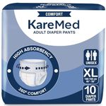 KareMed Comfort Adult Diaper Pants, Extra Large 100-150 Cm (40"- 59"), 10 Count, Unisex, Leakproof, Elastic Waist, Wetness Indicator