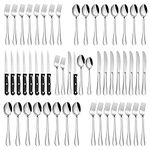 Silverware Set, MASSUGAR 48-Piece Silverware Utensil Set with Steak Knives for 8, Stainless Steel Flatware Cutlery Set for Home Kitchen Restaurant Hotel, Include Knife/Fork/Spoon, Dishwasher Safe