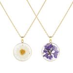 MWOOT 2 Pieces Pressed Flower Necklace, Birth month flower necklace, Handmade Necklace Jewelry for Women Girls, Crystal Chrysanthemum