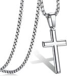 Adramata Cross Necklace for Men Sterling Silver Cross Pendant with Rolo Chain Necklace for Men Women 16-30 Inches