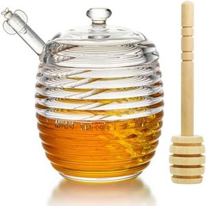 kanpura 9oz Glass Honey Dispenser,Glass Honey Jar with Dipper,Clear Crystal Glass Honey Pot for Home Kitchen,Store Honey and Syrup,Easy to Clean