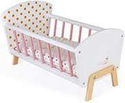 Janod - Candy Chic Bed - Wooden Baby Doll’S Bed with Mattress + Blanket + Pillow - Soft Shiny Colours - Accessories for Babies - from 3 Years Old, J05889