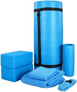 BalanceFrom 7-Pc Yoga Set, Includes Yoga Mat w/ Carrying Strap, 2 Blocks, Yoga Mat Towel, Yoga Hand Towel, Yoga Strap & Yoga Knee Pad, Blue