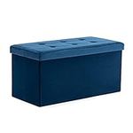 HNNHOME 82 x 40 x 40cm Velvet Pouffe Folding Storage Ottoman Footstool Box Toy Chest with Lid, Foldable Foot Stool Seat for Living Room, Bedroom (Navy, Large)