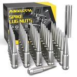 MIKKUPPA M14x1.5 Wheel Spike Lug Nuts, 32 PCS Chrome Spiked Lug Nuts 14mmx1.5 Solid 4.4" Tall Acorn Lug Nut with 1 Socket Key for Chevy Silverado 1500 2500 3500, F-150 F-250 F-350