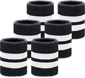 WILLBOND 6 Pack Wrist Sweatbands Sports Wristbands for Football Basketball, Running Athletic Sports, Black with White Stripe