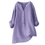 Women's Solid Color Loose Plus Size Long Cotton Texture Dress Shirt Womens Tee Tops Cotton College Sweatshirts, Purple, 3X-Large