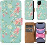 32nd Floral Series 2.0 - Design PU Leather Book Wallet Case Cover for Apple iPhone 11 (6.1"), Designer Flower Pattern Wallet Style Flip Case With Card Slots - Spring Blue