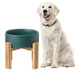 Elevated Dog Bowls for Large Dogs - Ceramic Raised Dog Bowl Stand - Dog Water Bowls and Food Dish - Heavy Weighted or No Tip Over Dog Comfort Food Bowls - Pet Bowl Extra High Capacity 8.4" Diameter