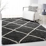 CARPET PLANET Shag Collection Moroccan Trellis Non-Shedding Living Room Bedroom Dining Room Entryway Plush 2-inch Thick Area Rug (Dark Grey, 5 X 7 FEET)