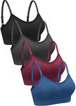 4 Pieces Neck Bralettes Wireless Cami Bra Tank Top Bra Sports Bra for Women Girls (Black, Brown, Army Green, White,Small), Black, Dark Grey, Dark Red, Blue, XX-Large