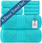 DAN RIVER 100% Luxurious Cotton Bath Towels Set - Premium Quality Pack of 8 - Ultimate Comfort and Absorbency for Bathroom, Luxury Bath Towels Set for Home & Spa (27" x 54"), Aqua