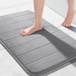 Yimobra Memory Foam Bath Mat 51 x 81 cm, Non Slip Bathroom Shower Mats, Soft and Comfortable, Super Water Absorption, Machine Wash, Easier to Dry for Bath Floor Rug, Grey